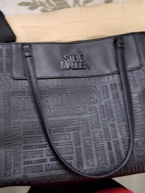 Steve Madden Black Embossed Logo Tote Bag